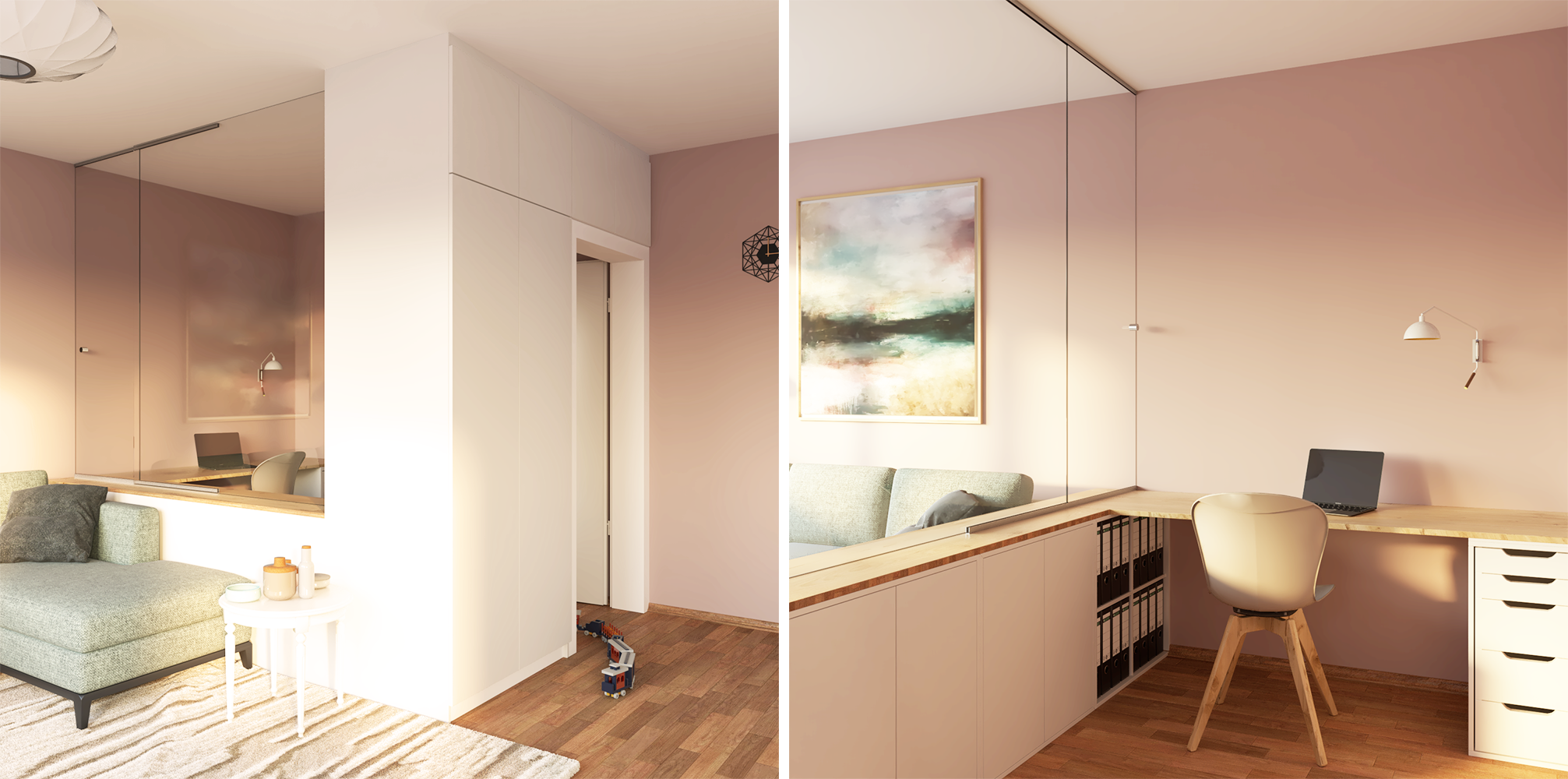 Ikea Pax Wand bauen zwischen Wohnzimmer und Homeoffice